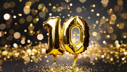 10th Foil Helium Birthday Decoration Balloons, Golden 10 Balloons For Wedding Anniversary Birthday Party Decors,10 Year Old Boy Girl Birthday Balloons	
