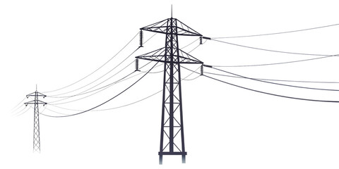 Electric Power Line on a Transparent Background – Ideal for Utility and Engineering Graphics, Isolated On Transparent Background, Png Cut Out