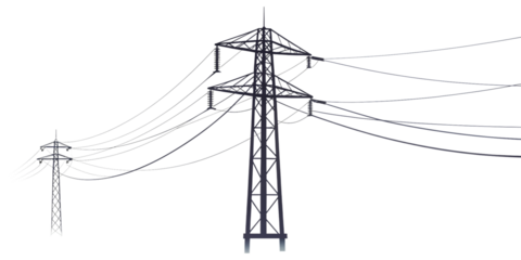 Electric Power Line on a Transparent Background – Ideal for Utility and Engineering Graphics, Isolated On Transparent Background, Png Cut Out