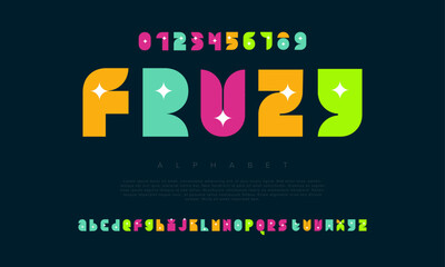 Fruzy creative modern geometric urban alphabet font. Digital abstract futuristic, game, techno, robot, music, logo, sport, minimal technology typography. Simple numeric vector illustration