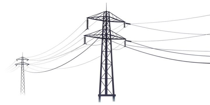 Electric Power Line on a Transparent Background – Ideal for Utility and Engineering Graphics