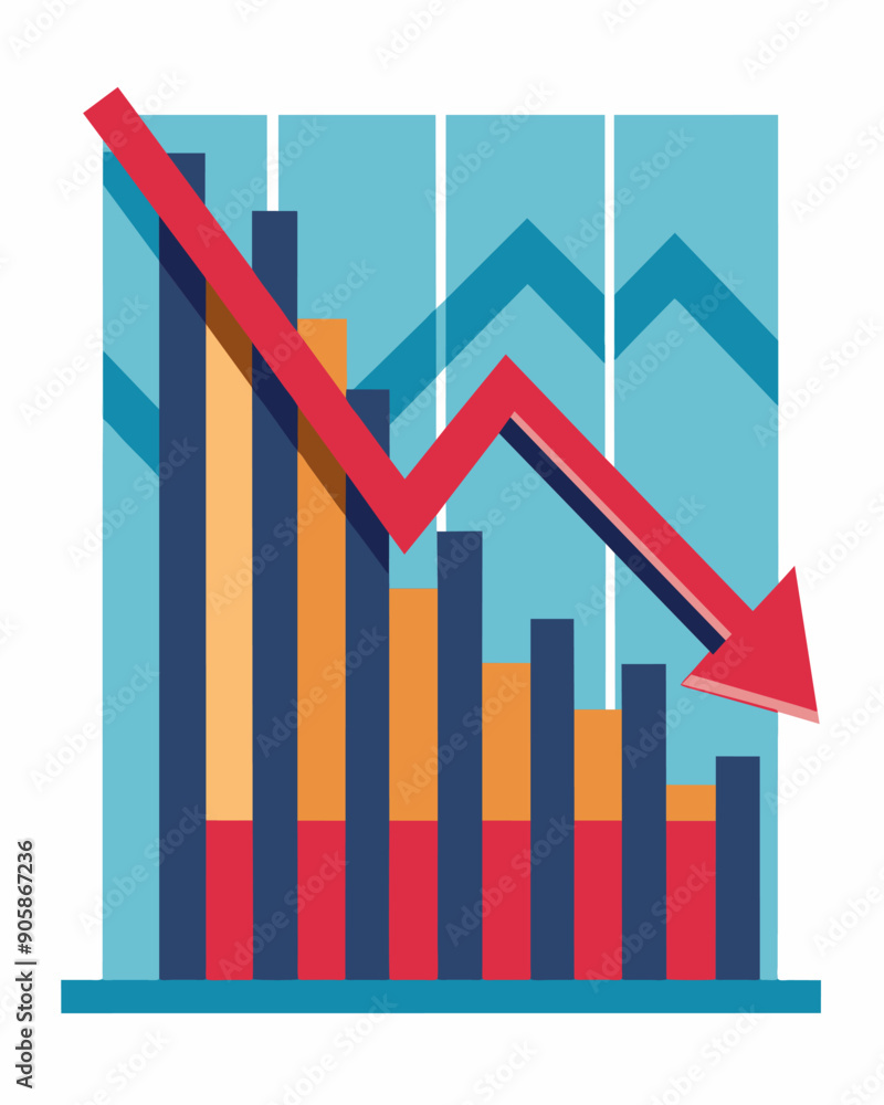 Poster a visual representation of the financial aftermath of a recession with a decline in the stock market