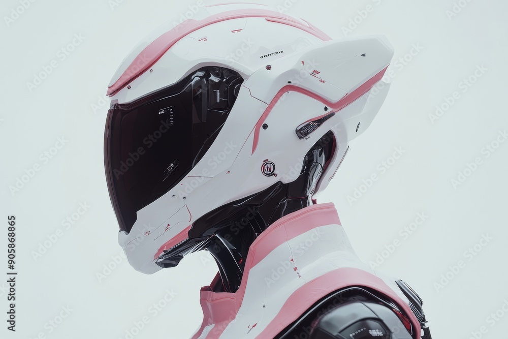 Aufkleber side profile of a humanoid robot with a futuristic white helmet symbolizing protection advanced tech