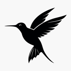 Silhouette Flying Hummingbird vector illustration with white background, Vector Birds Collection