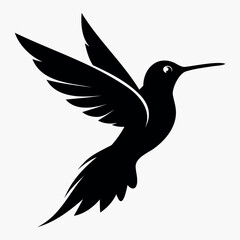 Silhouette Flying Hummingbird vector illustration with white background, Vector Birds Collection