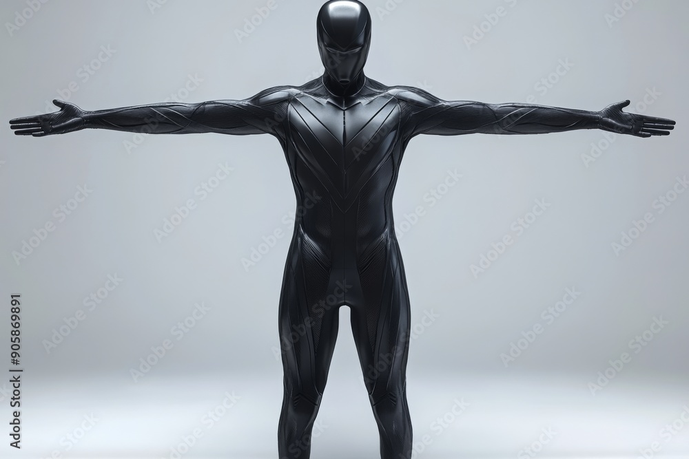 Poster humanoid robot with a sleek black design standing in a powerful pose symbolizing strength resilience