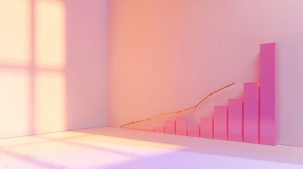 Pink Bar Graph With Upward Trend Line.