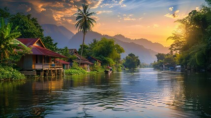 Fototapeta premium Serene River Landscape in Southeast Asia