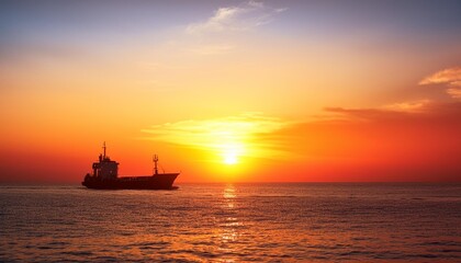 Obraz premium ship silhouette with sunset over the sea