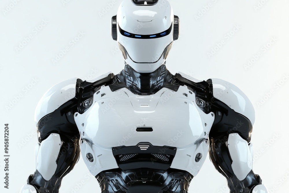 Poster humanoid robot with a muscular build symbolizing strength power and the advanced engineering of mode