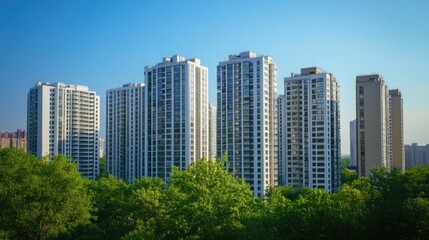 view of modern high rise real estate residential buildings nature