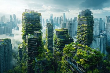 Fototapeta premium A futuristic city with a lot of green spaces and buildings