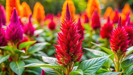Colorful celosia flower in full bloom in a vibrant garden , celosia, flower, colorful, bloom, garden, botanical, nature