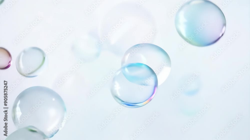 Poster floating translucent soap bubbles on a light