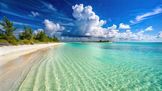 Clear shallow waters and sandy bar of Treasure Cay, Abaco, Bahamas on a sunny summer day , Treasure Cay, Abaco, Bahamas
