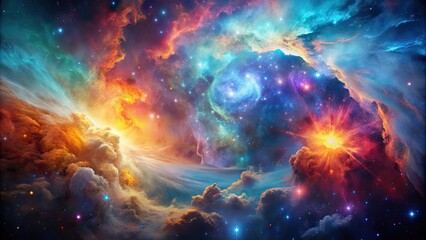 Fototapeta premium Abstract interpretation of a colorful and vibrant nebula in outer space, cosmic, colorful, vibrant, space, galaxy, celestial