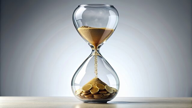 Hourglass filled with money, symbolizing the concept of time being money, time, money, wealth, finance, investment