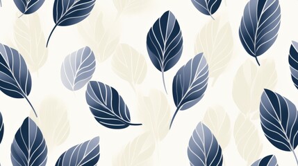 Obraz premium Elegant seamless pattern with blue and white leaves on a beige background