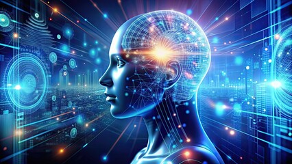 Obraz premium Advanced technology concept featuring artificial intelligence in various digital forms