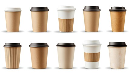 Set of disposable coffee cups, isolate on white background