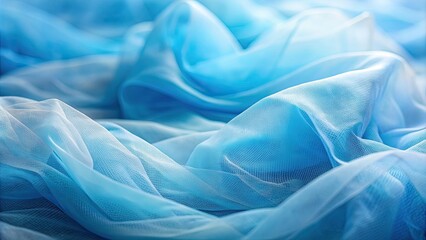 Obraz premium Soft folds of sheer tulle fabric on blue background, selective focus, tulle, fabric, soft, folds, sheer, blue, background