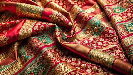 Elegant traditional Indian silk saree featuring intricate Banarasi silk fabric design , Indian, silk, saree, clothing