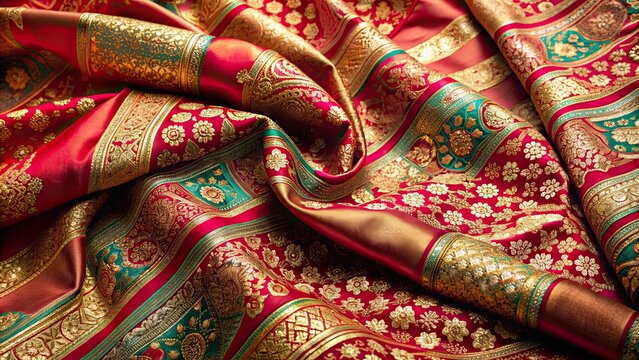 Elegant traditional Indian silk saree featuring intricate Banarasi silk fabric design , Indian, silk, saree, clothing