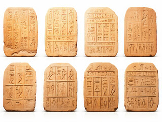 Ancient Egyptian Hieroglyphic Carvings on Stone Tablets, Showcasing Intricate Historical Scripts and Symbols