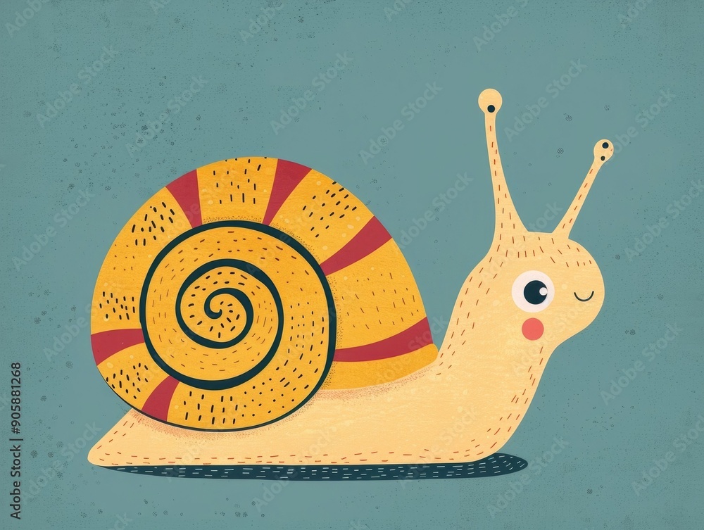 Aufkleber cheerful and playful cartoon style of a simple stylized snail character with a spiral shell pattern 