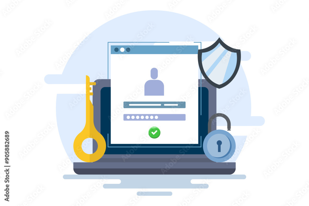 Poster online authentication concept, strong password for cyber security, high protection and security for 
