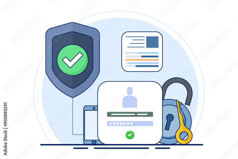Poster online authentication concept, strong password for cyber security, high protection and security for 