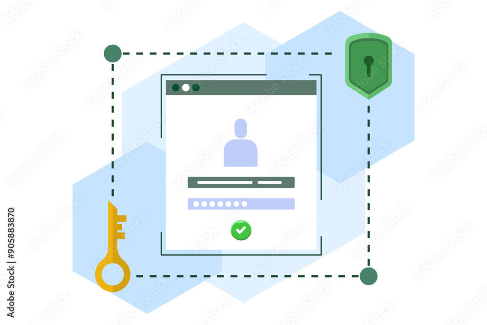 Poster online authentication concept, strong password for cyber security, high protection and security for 