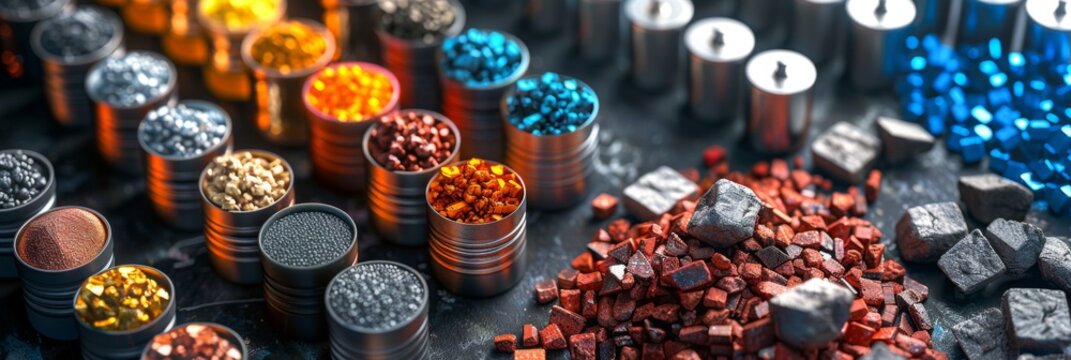 Mineral Elements in Lithium-ion Batteries: A Key Component for Energy Storage and Device Sustainability, Highlighting Lithium, Cobalt, Nickel, Manganese, and Graphite.