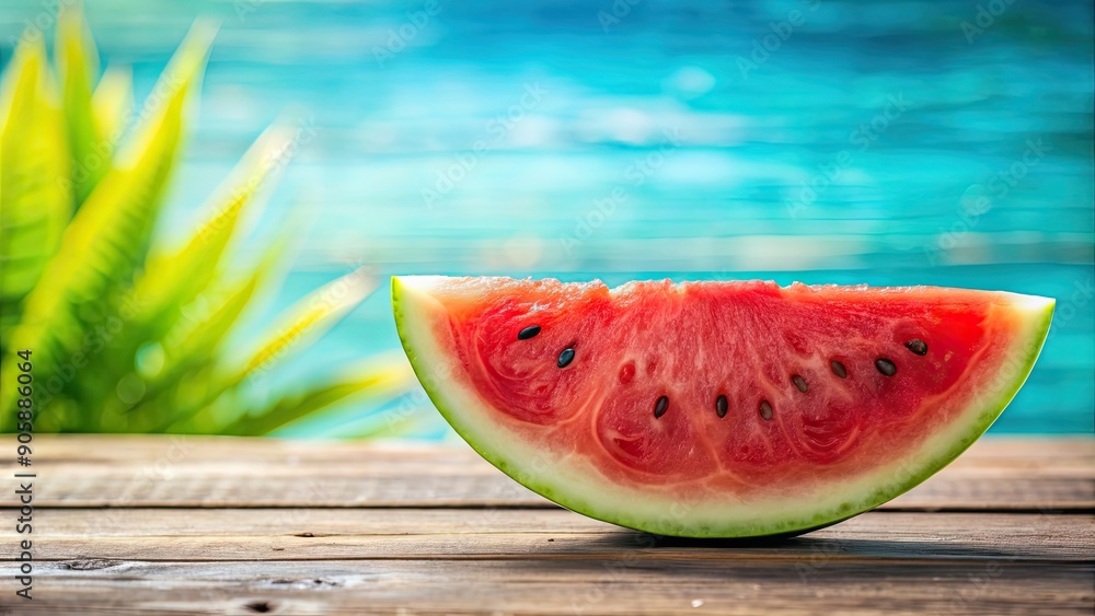 Poster Refreshing slice of watermelon on a hot summer day, watermelon, fruit, red, juicy, sweet, snack, summer, refreshing, healthy, slice