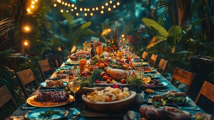 Fototapeta premium long modern dinner table feast