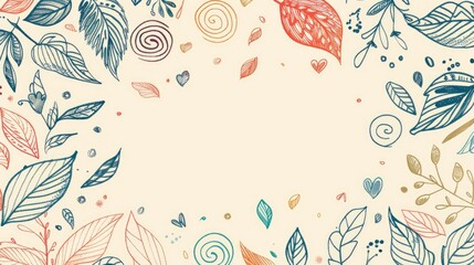 Circular doodles of hearts leaves spirals spots and a hole with room for text Hand drawn design