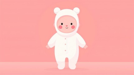 Adorable and Whimsical Cartoon Style of a Newborn Baby Wearing a Cozy Playful Onesie Design Perfect for Children s Books Nursery Prints and Other Kid Friendly Products