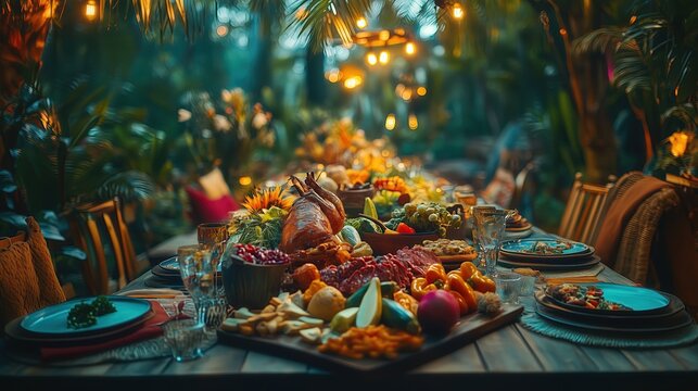 long modern dinner table feast