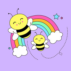 HAPPY BEE WITH A RAINBOW