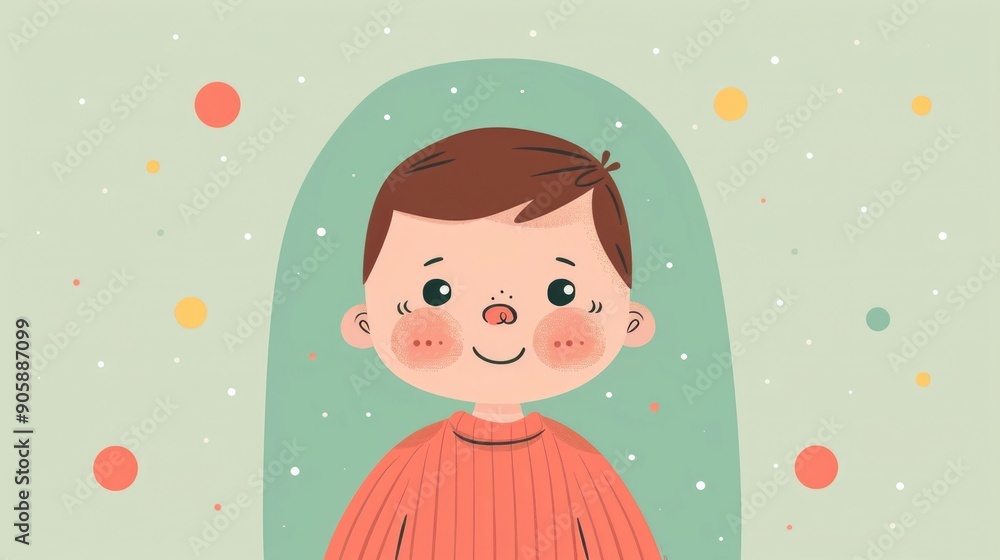 Poster cute and charming cartoon style of a happy smiling baby in a modern colorful nursery setting this ch