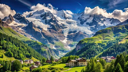 Summer view of Monte Rosa in Gressoney La Trinite, Aosta Valley, Italy, Summer, Monte Rosa