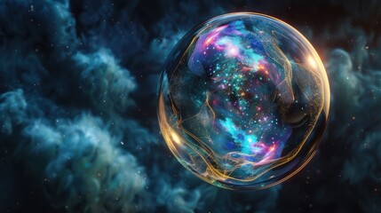 Fototapeta premium Bubble in Space with Colorful Galaxy Inside