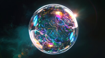 Colorful Iridescent Bubble in Dark Background