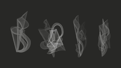 Smoke Vapor cloud overlay effect Realistic vector. Set of smoke from cigarettes or hookah. White fog on dark background. Smoke from fire or cloud. Natural atmospheric phenomenon.