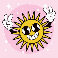 Sun groovy cartoon character Vector