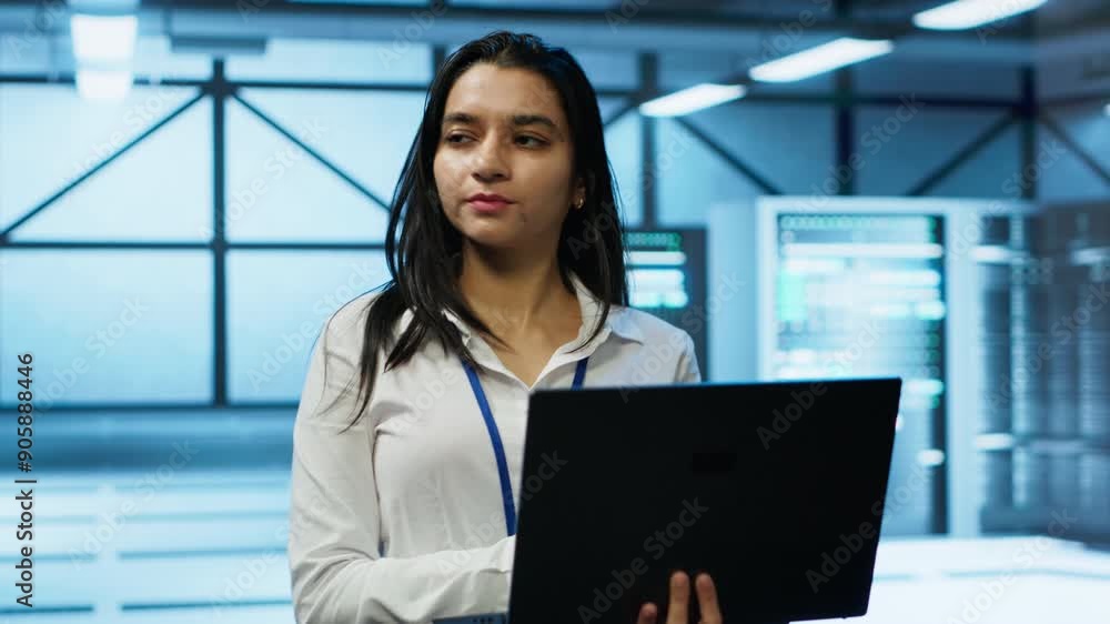 Aufkleber system administrator in data center monitoring security threats, implementing cybersecurity measures