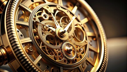 Fototapeta premium Close up view of a gold-faced watch with visible intricate gears mechanism, watch, gears, mechanical, timepiece