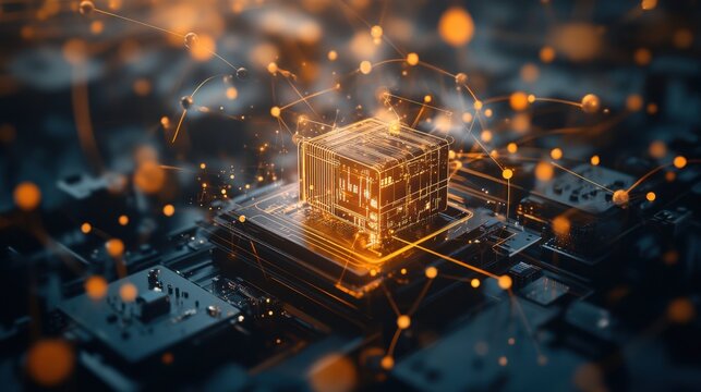 Isolated shot of a vintage modem surrounded by shimmering quantum particles, symbolizing the intersection of technology and quantum mechanics