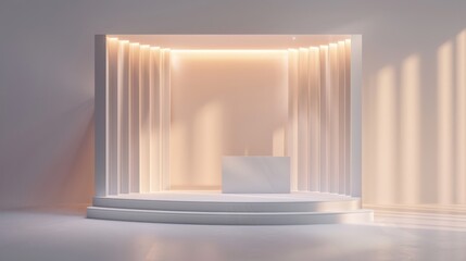 Fototapeta premium A white room with a white stage and a white desk