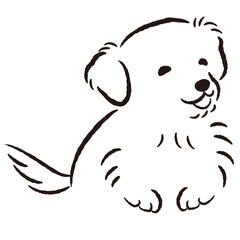 ひょこっと覗いている犬の手描きイラスト